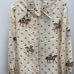 Loubella Extendables Women’s Cream Western Horse Print Shirt